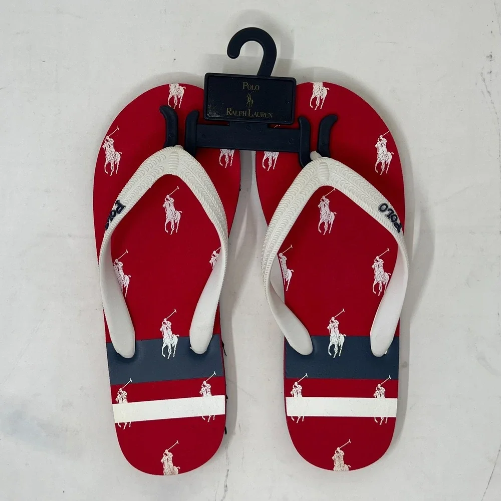 Polo Ralph Lauren Unisex Junior Flip Flop Red/ White Pony Logo US Size 5 VTG NEW